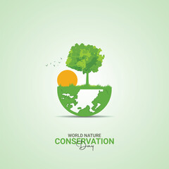 World Nature Conservation Day. world nature conservation day celebration creative ads design. july 28, vector. 3d illustration