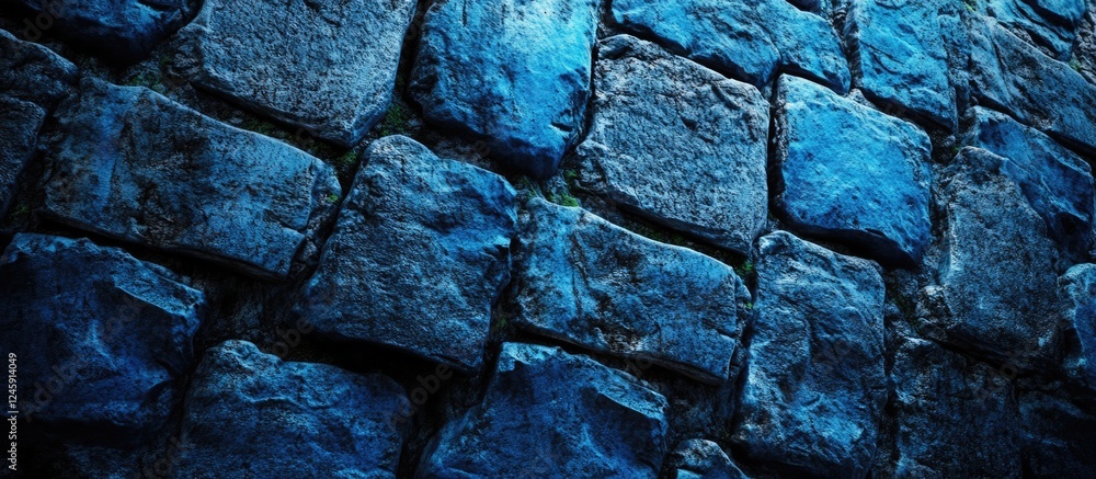 Aufkleber blue medieval stone wall texture with a focus on details and shadows for background use in design an