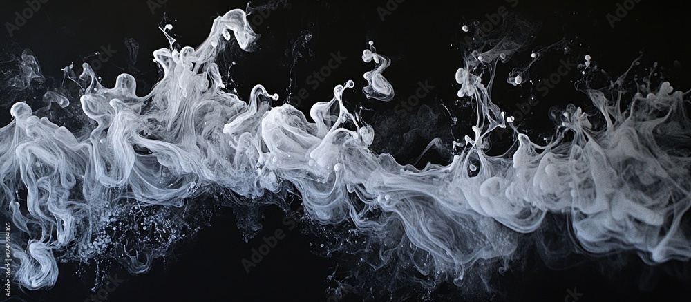 Fototapete White ink swirling in water creating a stunning abstract pattern against a dramatic black background for artistic and design projects.