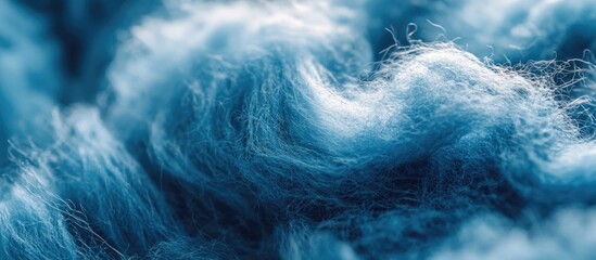 Fototapeta premium Textured blue mineral wool macro shot showcasing its fibrous structure and vibrant color nuances conducive for insulation materials.