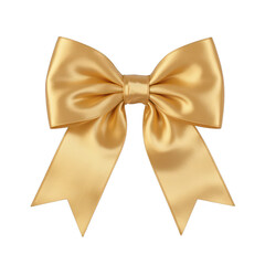 Elegant golden bow, shiny ribbon with perfect loops, perfect for gift wrapping, decoration or festive themes. Isolated on white background or PNG