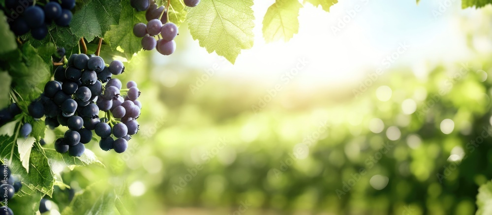 Aufkleber blueberries in lush field during harvest season with soft sunlight and empty space for text composit