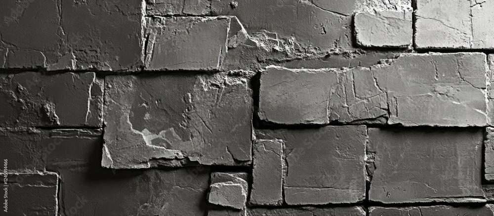 Poster abstract close-up of textured black and white brick wall showcasing unique stone patterns and surfac