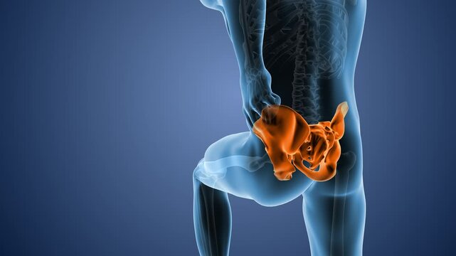 Medical figure with hip pain highlighted