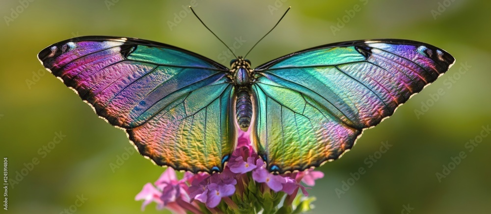 Poster vibrant butterfly showcasing intricate wing patterns and colors perched on a delicate flower in a na