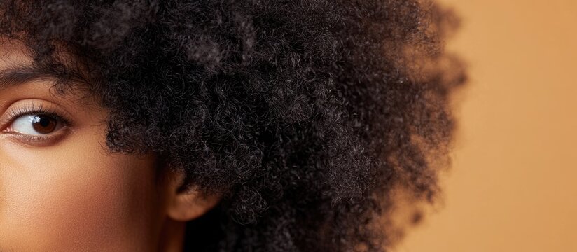 Dry 4c Type afro curly hair characterized by shrinkage against a warm brown background showcasing natural texture and beauty.