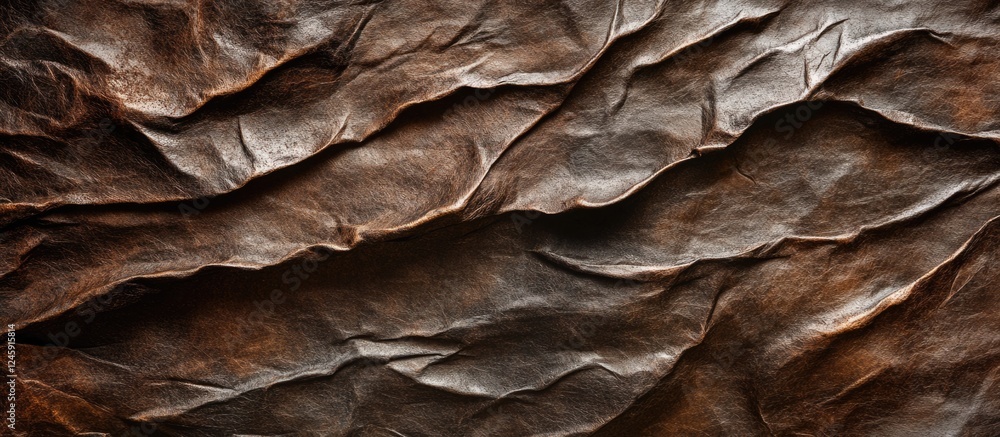 Poster Brown wrinkled paper texture close-up showing intricate patterns and creases ideal for background designs and creative projects
