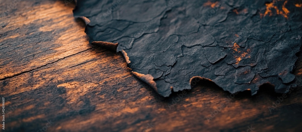 Aufkleber Burnt paper texture on rustic wooden surface creating an artistic background for design and photo projects