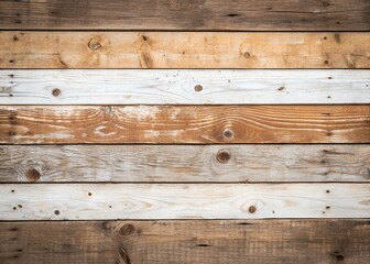 Fototapeta premium Weathered rustic wooden planks in shades of brown and white arranged horizontally, showcasing charm and texture for design projects background