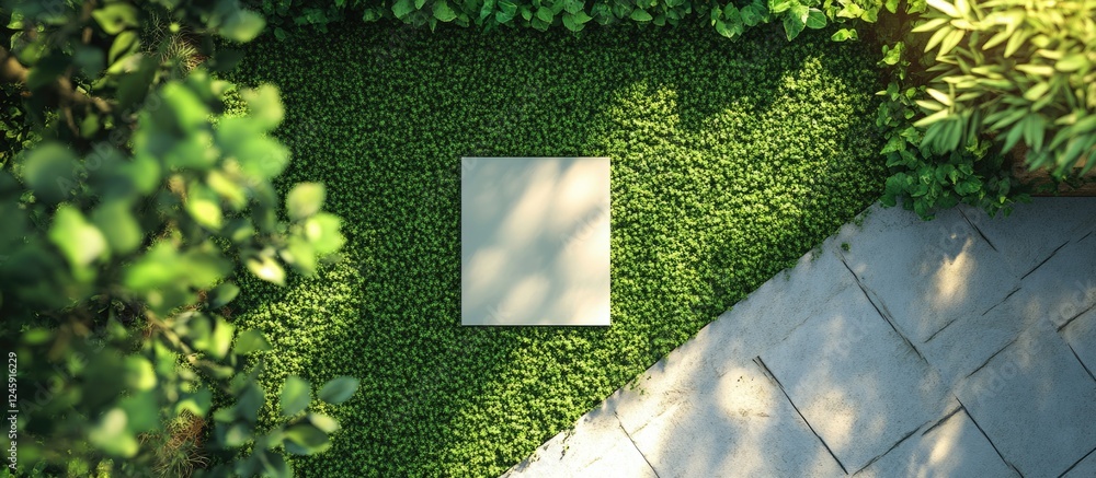 Aufkleber brochure mockup on lush garden background with blank space for text presentation in natural setting 