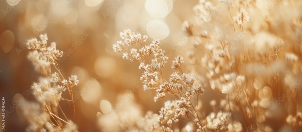 Poster soft bokeh lights with vintage tones illuminating delicate flowers in an artistic background setting