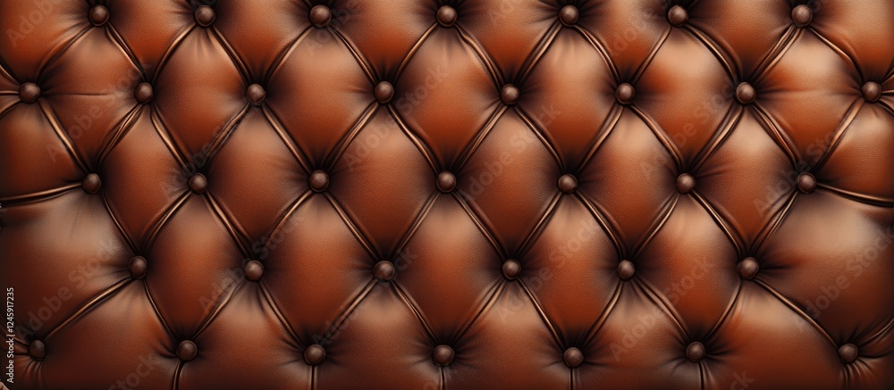 Poster brown leather chesterfield sofa upholstery with button detailing and blank space for text placement 