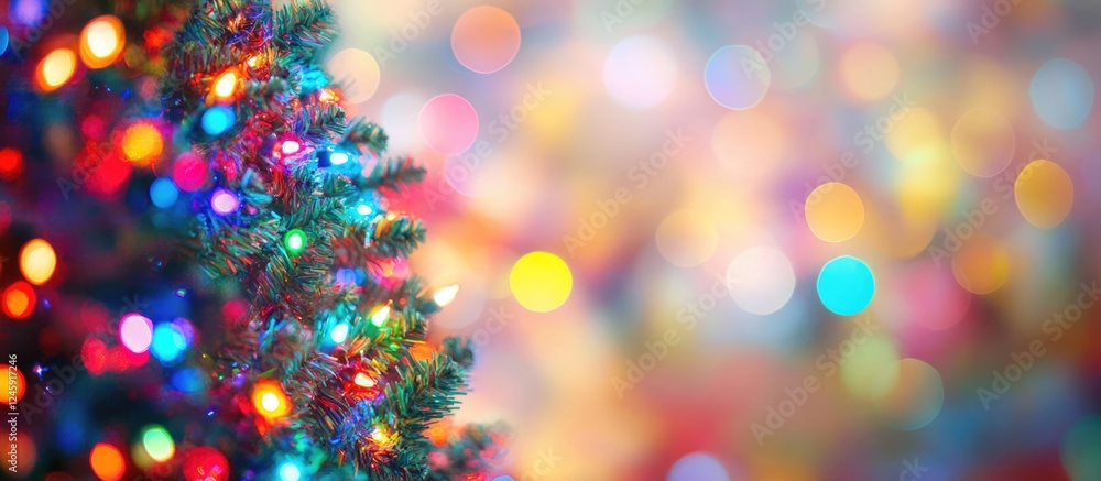 Poster bokeh lights on a christmas tree at night creating a dreamy and festive atmosphere with blurred colo