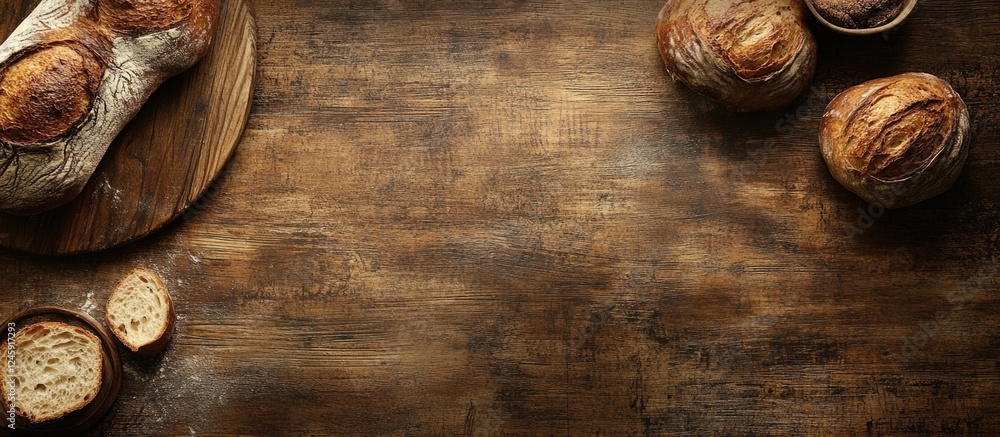 Aufkleber artisan bread displayed on a rustic wooden table showcasing top and close-up views highlighting text