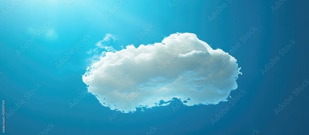 Aufkleber serene blue sky background featuring a single fluffy cloud illuminated by sunlight creating a peacef