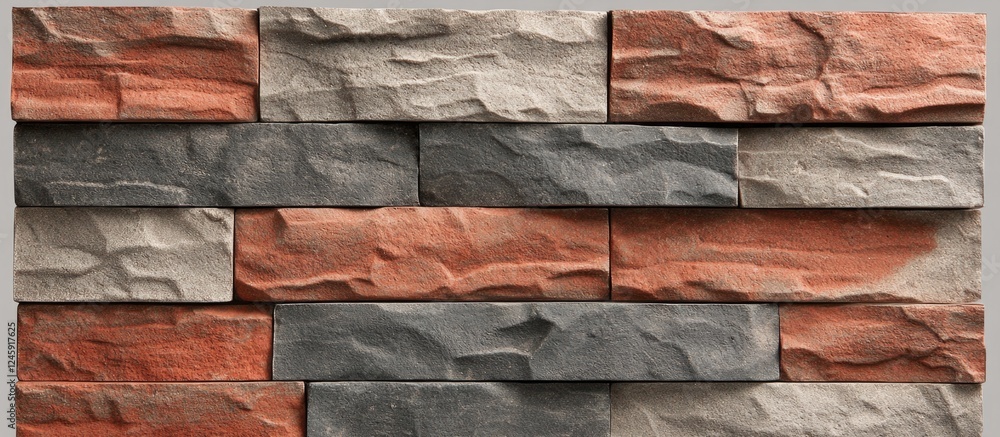 Poster textured red and gray brick wall with grooved sides showcasing unique masonry patterns and a rustic 