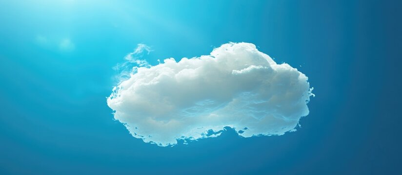 Serene blue sky background featuring a single fluffy cloud illuminated by sunlight creating a peaceful and calming atmosphere.