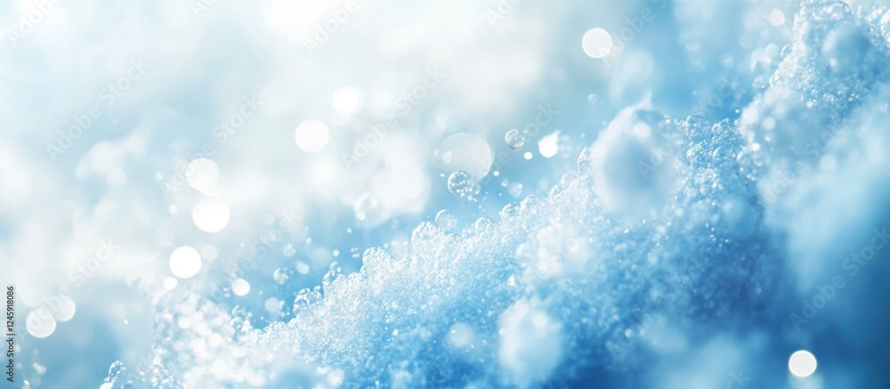 Leinwandbilder Bokeh effect abstract background with soft blue tones and light bubbles creating a dreamy and tranquil atmosphere for various designs.