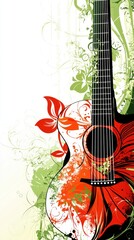 Red guitar floral design, music, nature background, album art