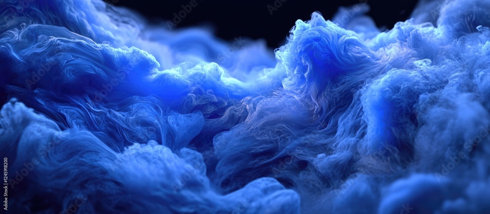 Poster blue smoke cloud on a black background with a textured appearance, creating an ethereal and abstract