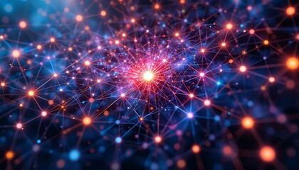 Fototapeta premium Illuminated Network Nodes Interconnected Forming a Complex System