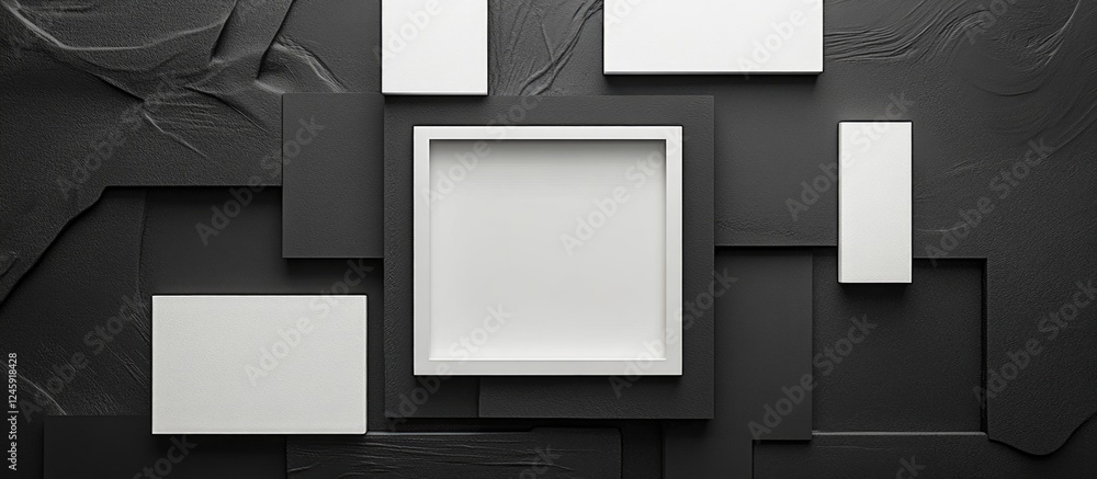Poster black and white abstract background with blank square frames for inspiration and creative text place