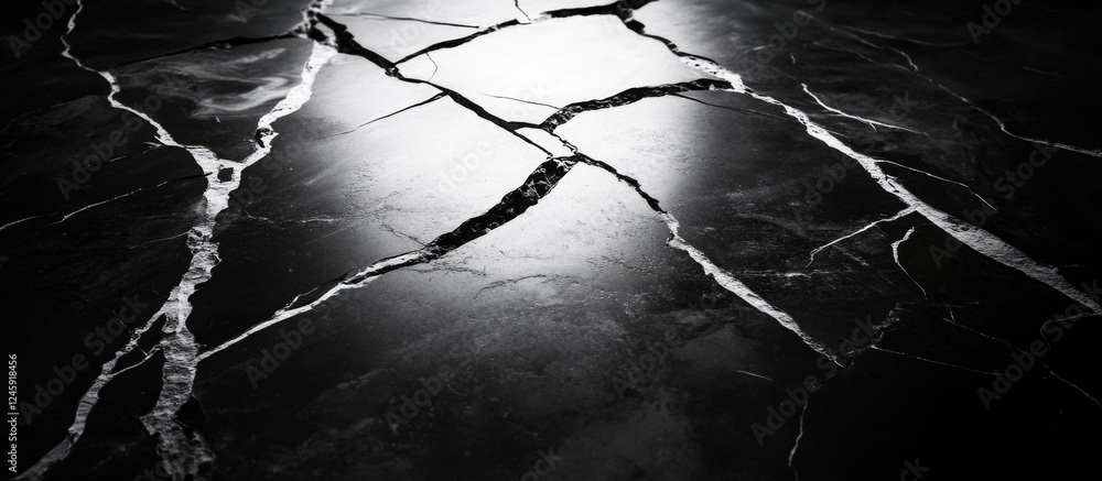 Poster cracked monochrome floor texture with dramatic lighting and deep shadows for architecture and design