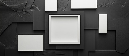 Black and white abstract background with blank square frames for inspiration and creative text placement in minimalistic design