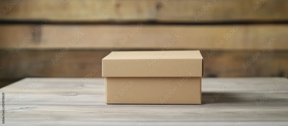 Poster kraft box mockup on wooden surface with empty space for custom text and branding opportunities