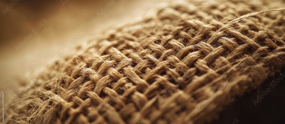 Poster close-up of natural burlap fabric showcasing its intricate woven texture and earthy tones for creati