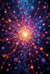 Luminous Network Of Interconnected Nodes Radiating Light