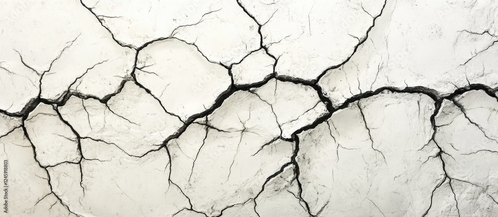 Poster cracked texture background with black fissures on a white wall creating a striking visual contrast f