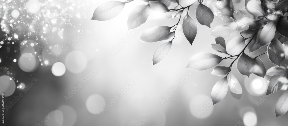 Poster black and white nature bokeh background with soft leaves creating a serene and elegant atmosphere fo