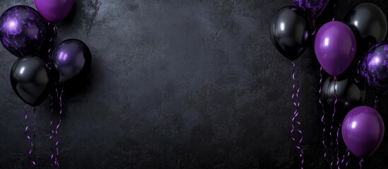 Elegant black and purple balloon background with textured space for text ideal for party invitations and celebrations