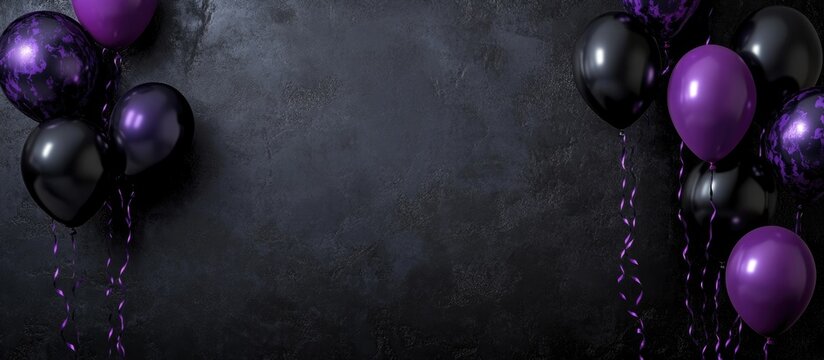 Elegant black and purple balloon background with textured space for text ideal for party invitations and celebrations