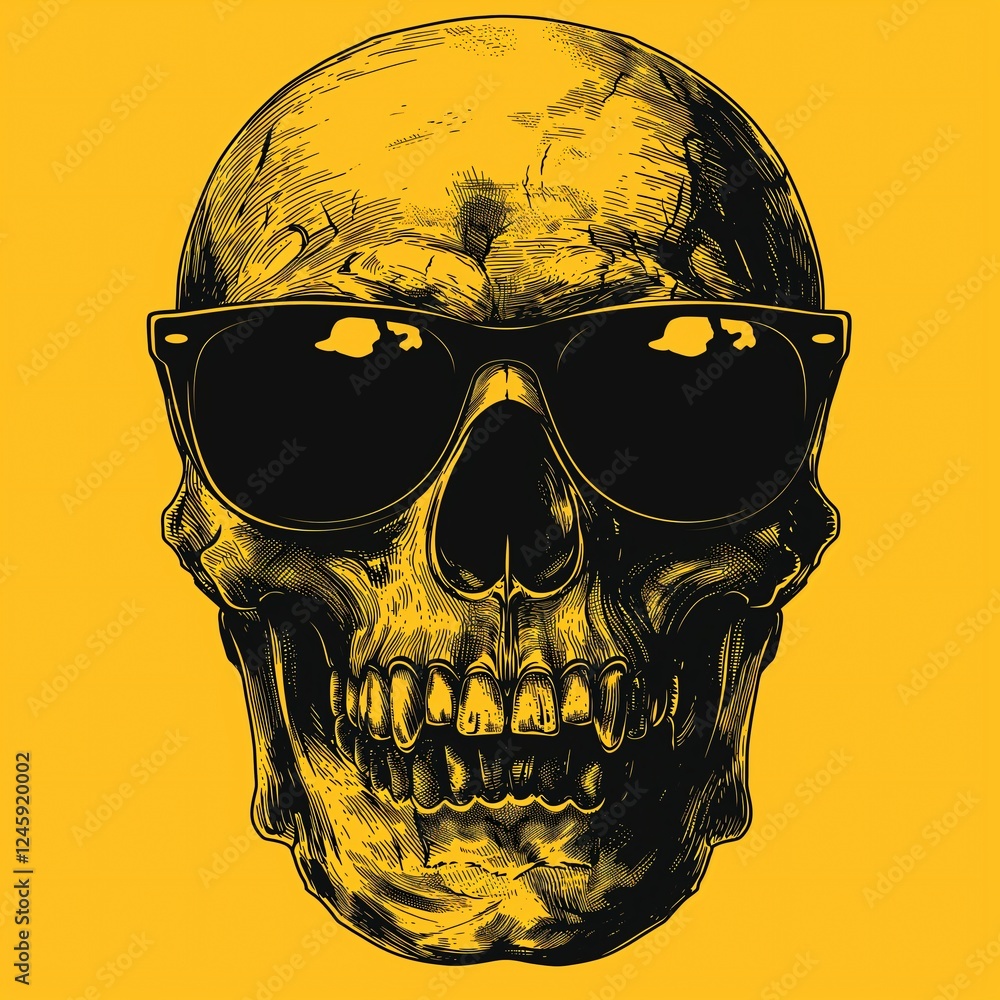 Aufkleber skull wearing sunglasses with a bold yellow background creating a striking visual statement. generat