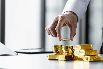 Gold Investing, hand holding gold for financial investment