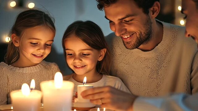 Family Lighting Easter Candles at Home for Christ Resurrection