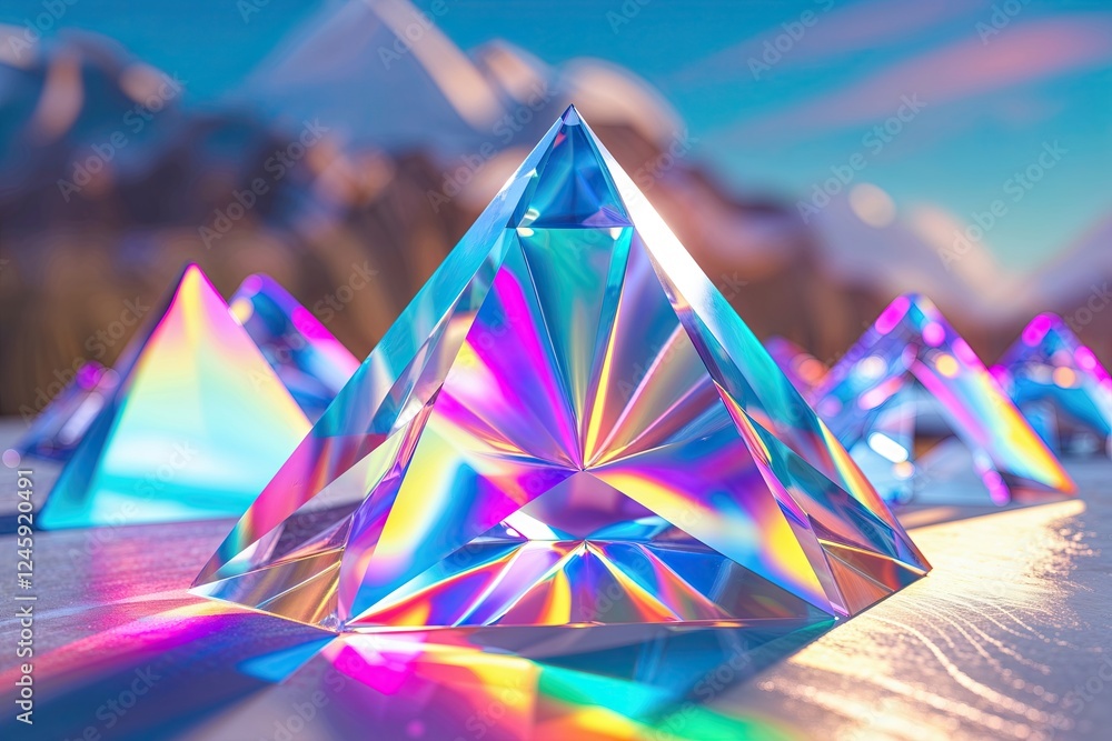 Aufkleber vibrant 3d triangular holographic prism rendering light spectrum in clear environment