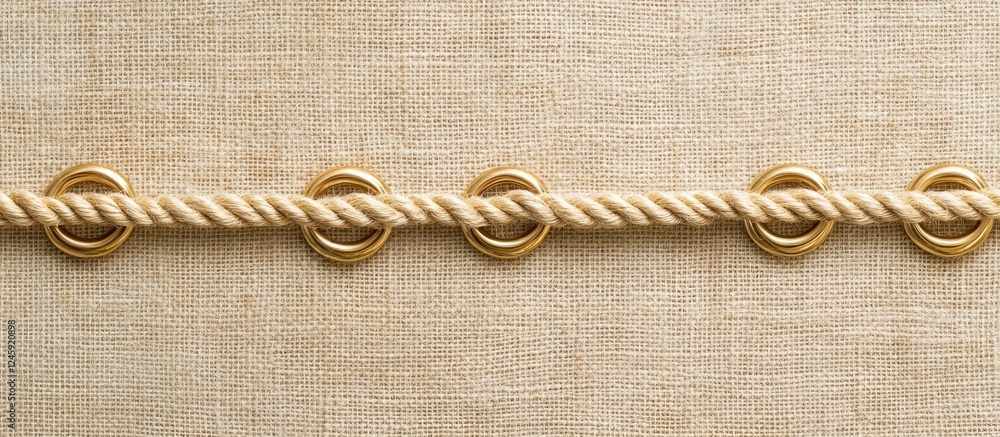 Poster burlap fabric with rope and gold rings design featuring space for text or branding applications in h