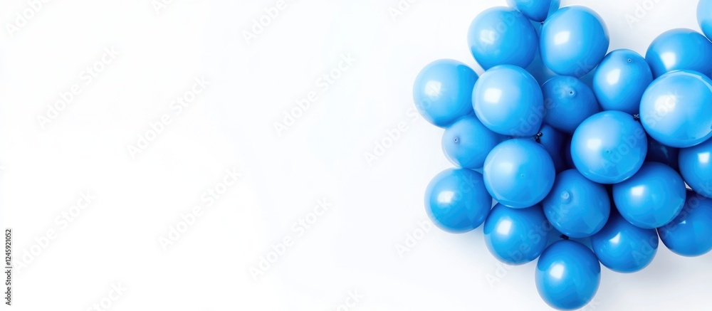 Poster cluster of vibrant blue balloons on a clean white background ideal for festive themes or promotional