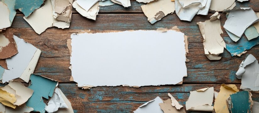 Torn Paper Background with Blank Space for Text on Rustic Wooden Table