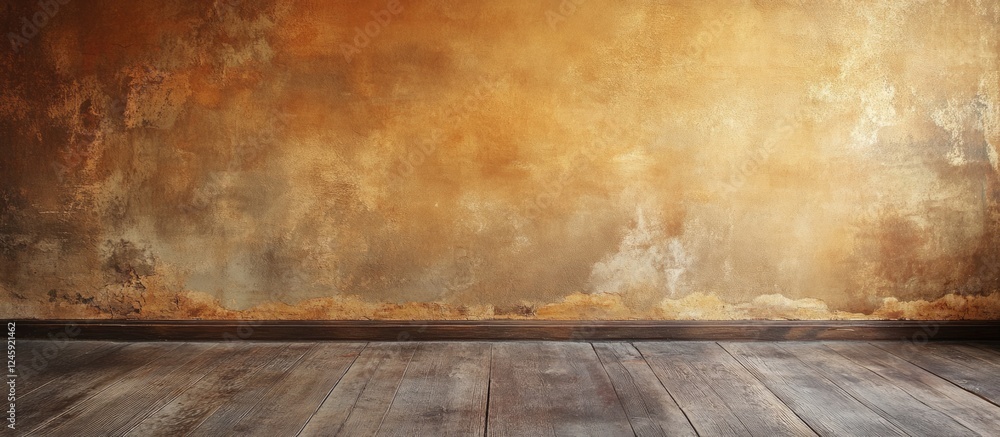 Poster brown vintage textured wall with wooden floor creating a warm and rustic atmosphere for artistic and