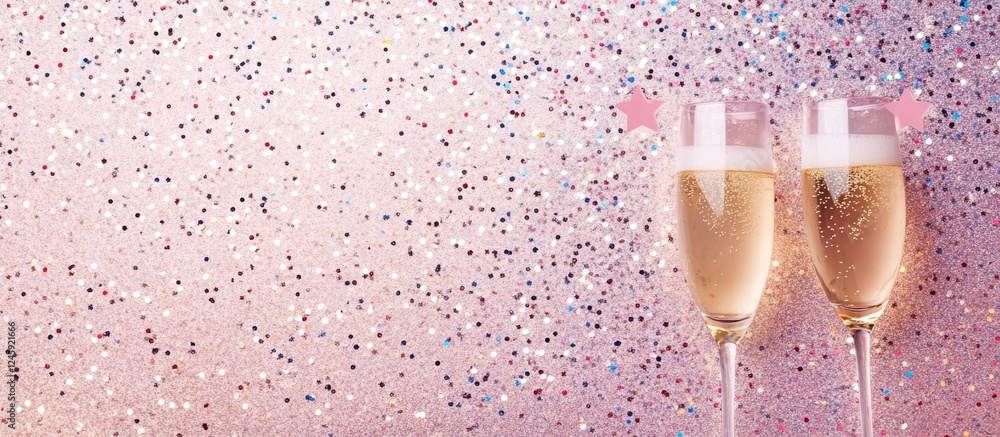 Poster champagne glasses with star confetti on a sparkling background perfect for celebrations and festive 