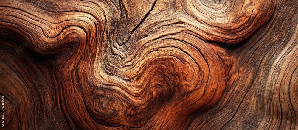 Poster Rustic brown wooden texture with intricate swirls and grain patterns ideal for backgrounds or design projects showcasing natural elements.