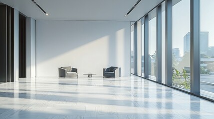 Modern office interior with blank wall for mockup.
