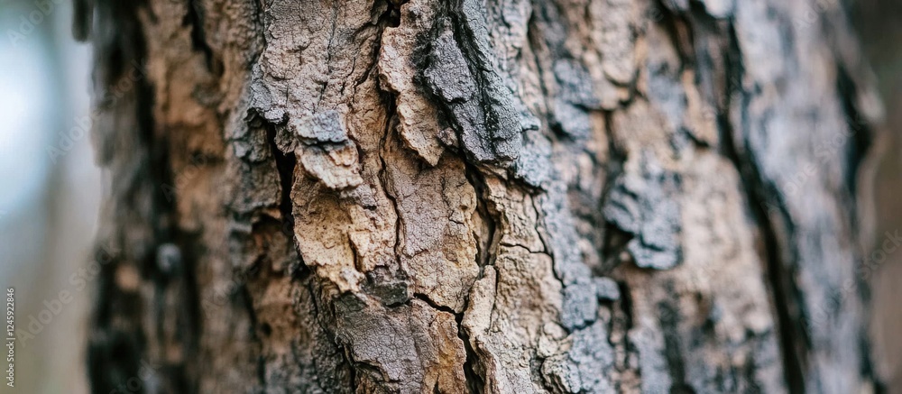 Poster detailed close-up of textured tree trunk showcasing bark patterns and natural variations in color an