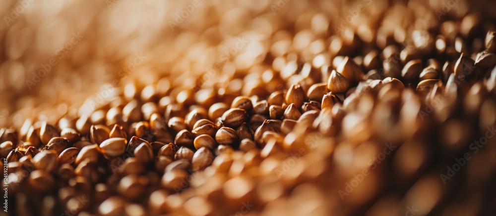 Poster buckwheat grain texture with warm earthy tones and shallow depth of field showcasing healthy natural