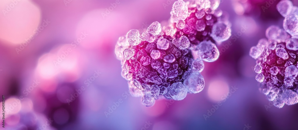 Poster macro shot of frosted blackberries with a vibrant background highlighting their texture and color fr