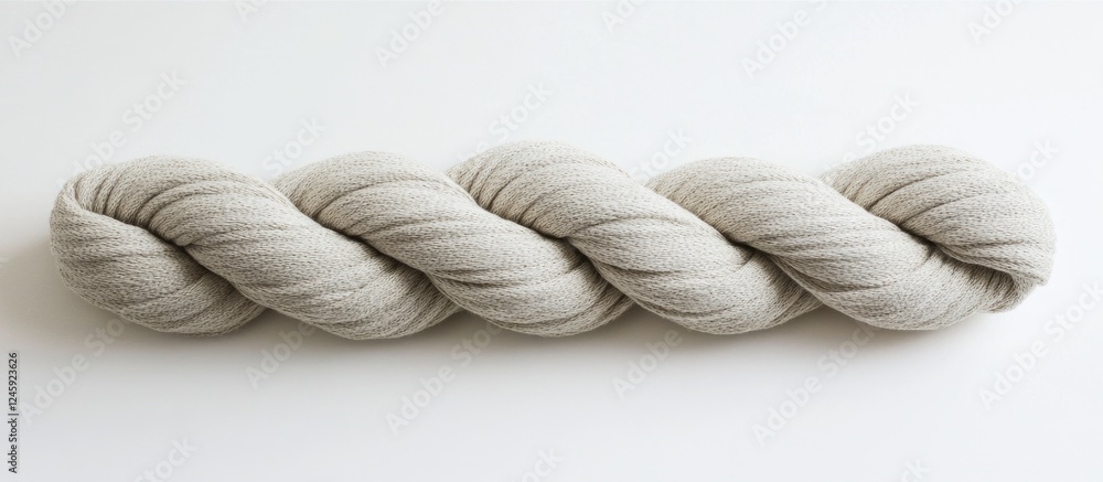 Poster close up of a twisted soft rope string against a clean white backdrop highlighting texture and detai